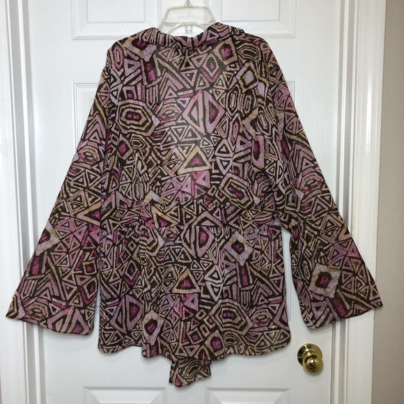Lane Bryant Sheer Metallic Retro Long Sleeve Tie Front Cárdigan Blouse 14/16 - Picture 4 of 12